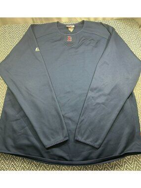 Majestic Mens Long Sleeve Pullover Blue Size XL Polyester Mesh Boston B Logo